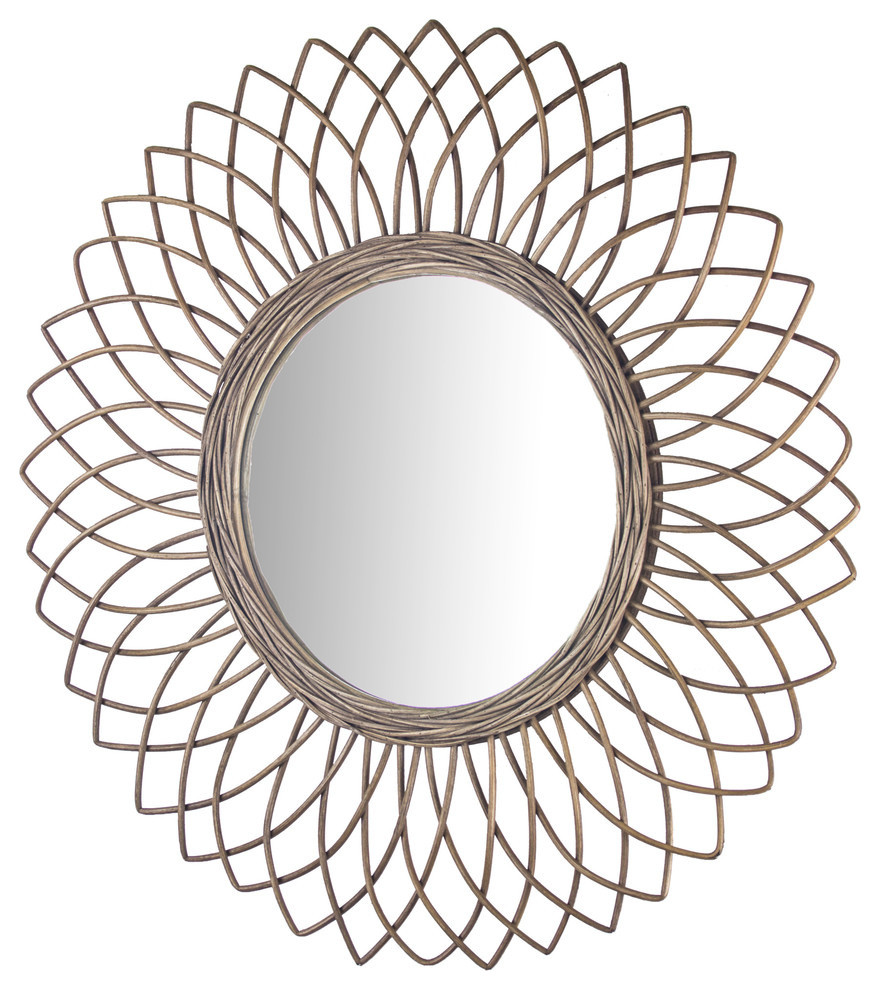 Woven Rattan Sunburst Accent Wall Mirror 24" Tropical Wall Mirrors
