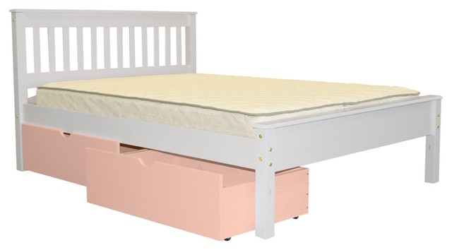 Bedz King Mission Style Full Bed With 2 Pink Under Bed Drawers