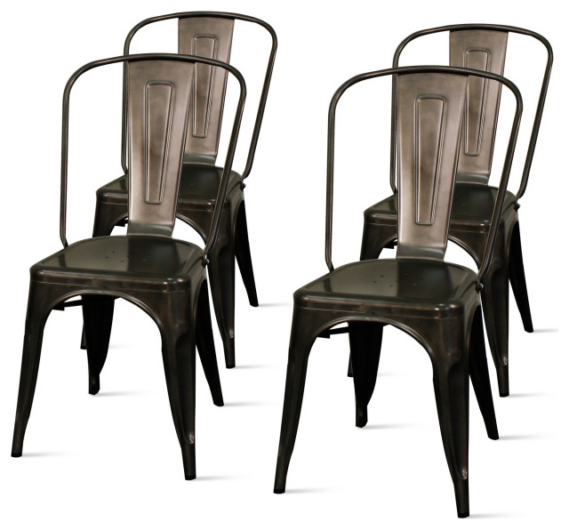 Metropolis Metal Side Chair, (Set Of 4) Industrial Dining Chairs