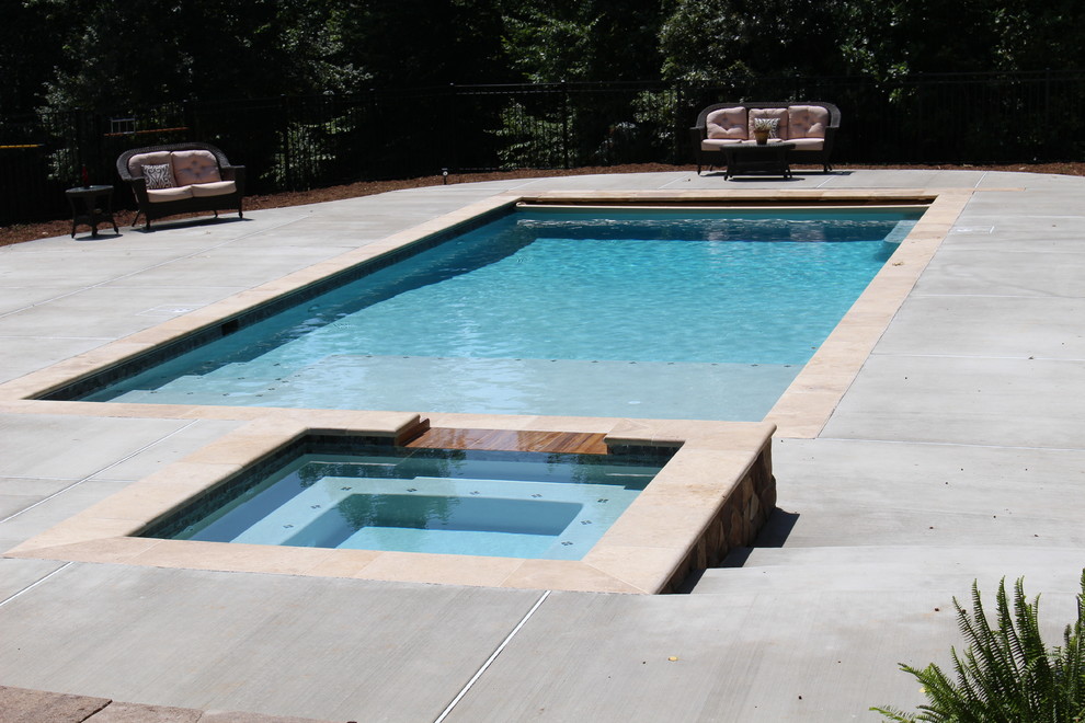 Mid-sized traditional backyard rectangular natural pool in DC Metro with a water feature.