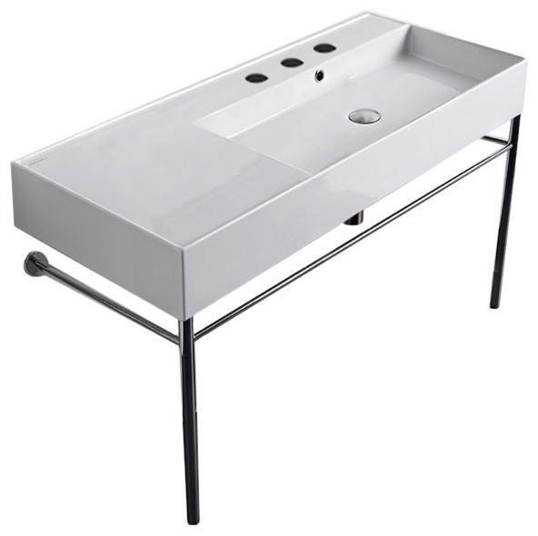 40" Ceramic Console Sink and Polished Chrome Stand Contemporary Bathroom Vanities And Sink