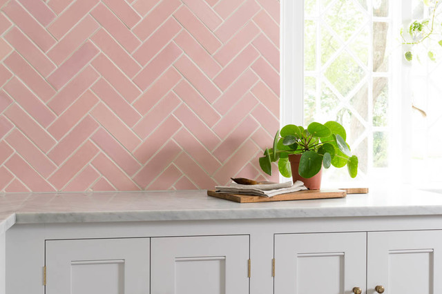 Pretty Pink Handmade Tiles kitchen