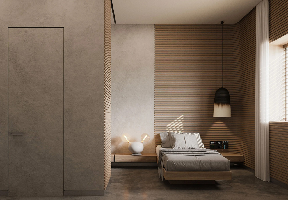 Idee per una camera degli ospiti minimalista di medie dimensioni con pareti beige