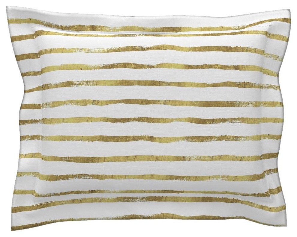 Thin Stripe Gold Gold Texture Cotton Pillow Sham, Standard