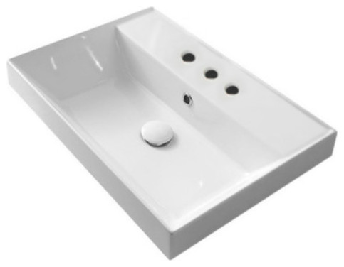 Nameeks 5109-Three Hole Scarabeo 23-3/5" Ceramic Bathroom Sink - White