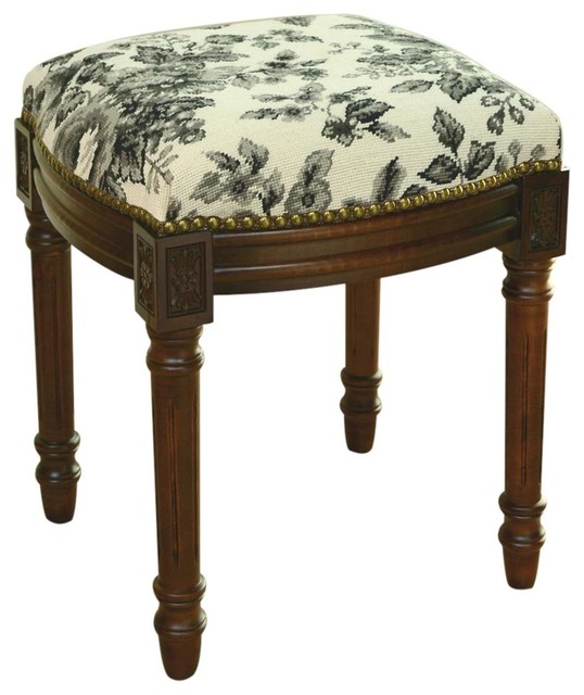 Vanity Stool Wood Stain Black Toile Traditional Vanity Stools And