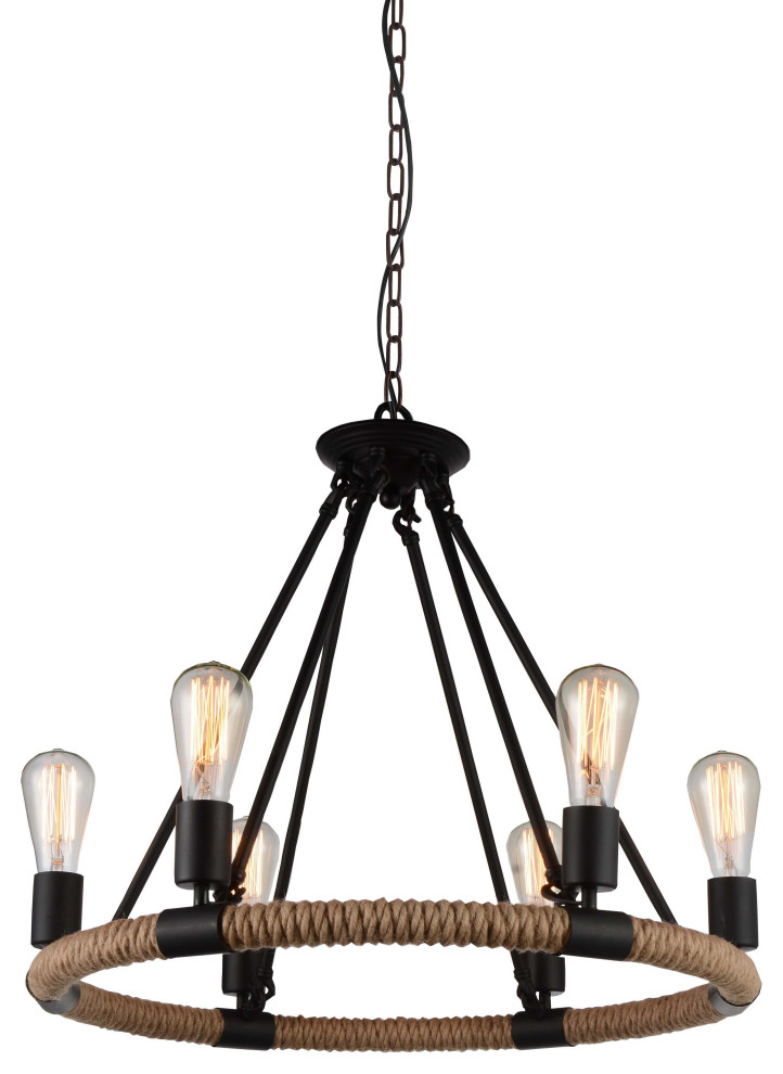 CWI LIGHTING 9671P25-6-101 6 Light Up Chandelier with Black finish