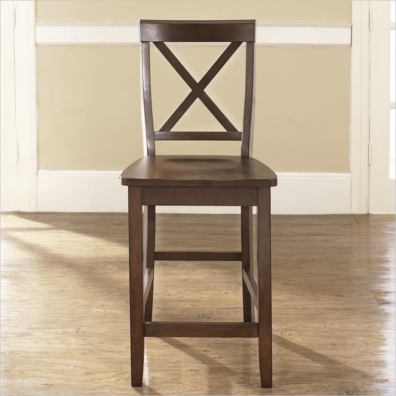 Crosley Furniture Counter Height X-Back Bar Stool in Mahogany Finish