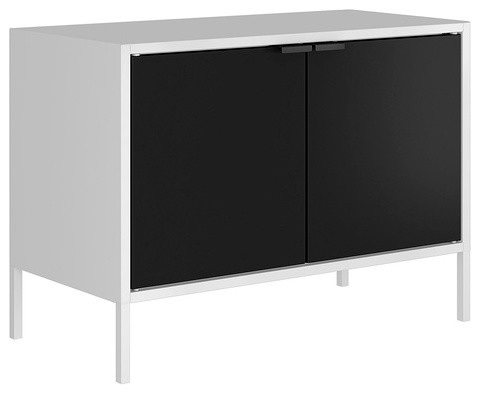 Modern Low Wide Tv Stand Cabinet With 2 Shelves And Doors In White