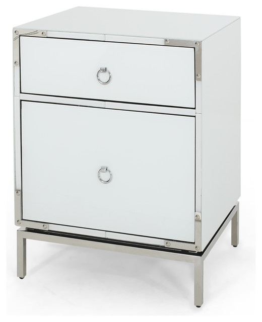 Gdf Studio Danea White Glass 2 Drawer Bedside Table Contemporary Gdf Studio Danea White Glass 2 Drawer Bedside Table