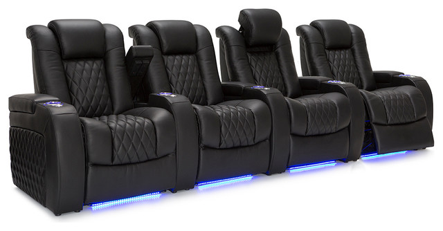 Seatcraft Diamante Home Theater Seating Leather Power, Black, Row of 4