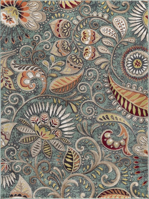 Giselle Transitional Floral Area Rug, Seafoam, 9'3"x12'6"