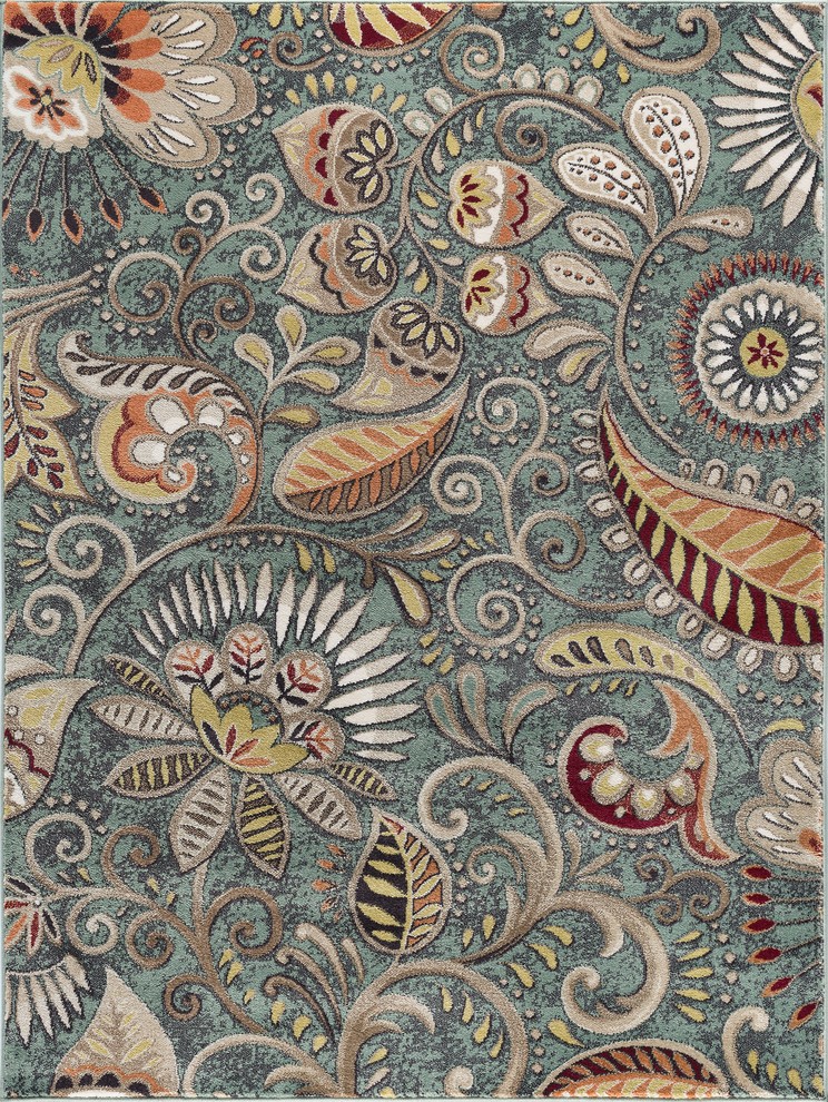 Giselle Transitional Floral Area Rug, Seafoam, 9'3"x12'6"