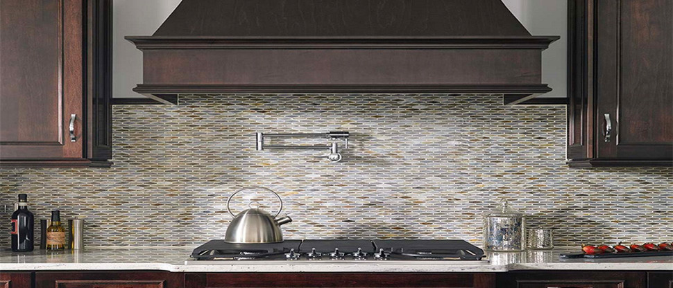 Mountain style kitchen photo in Orange County with mosaic tile backsplash