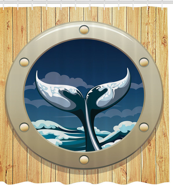 Spying The Whale Fabric Shower Curtain Beach Style Shower