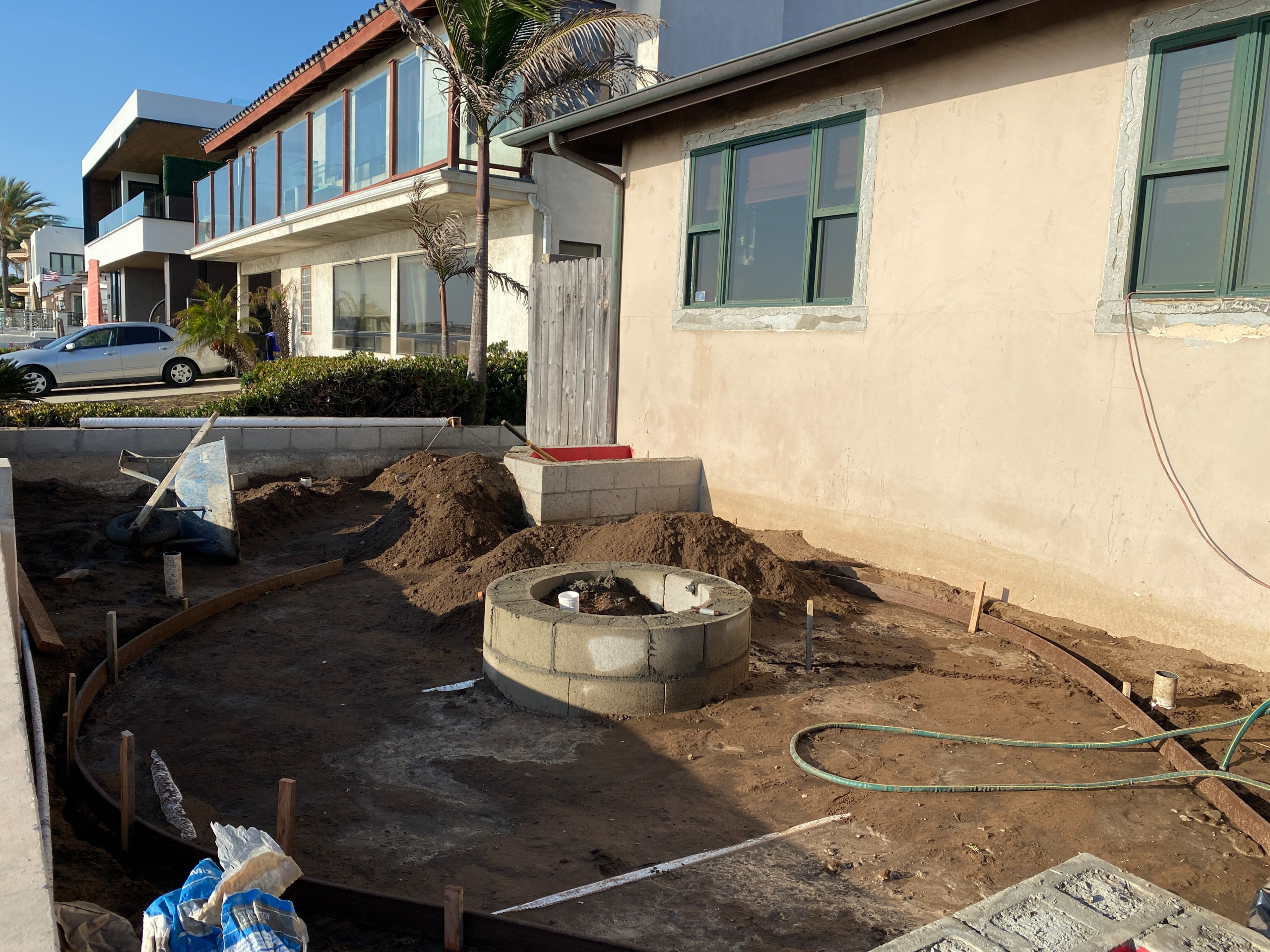 Fire pit built and ready for concrete base in Pacific Beach