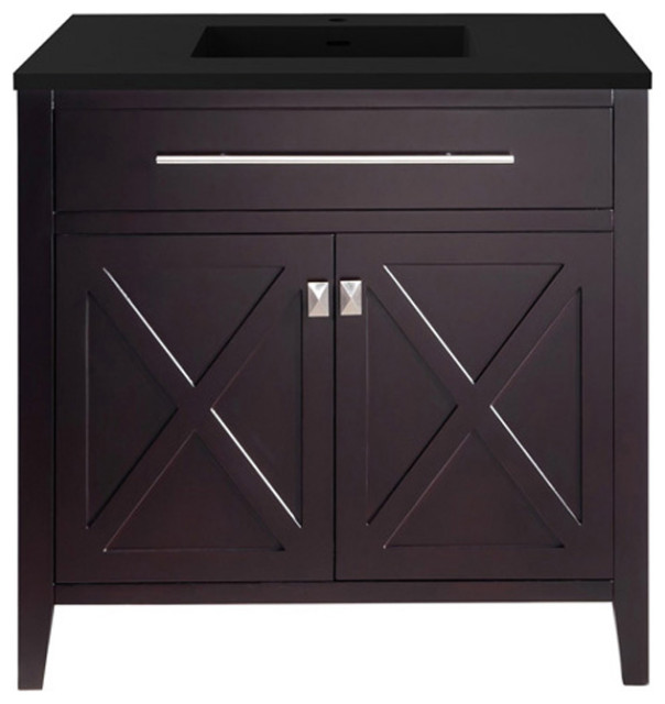 Wimbledon 36" Brown Bathroom Vanity With Matte Black Solid Surface ...