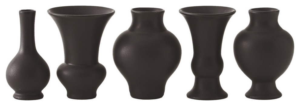 Classic Matte Black Mini Bud Urn Vase, Antique Style, 5-Piece Set