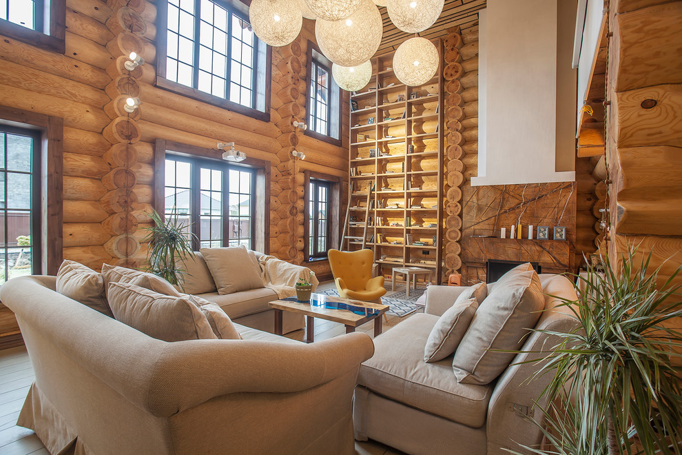 Гостиная комната с библиотекой