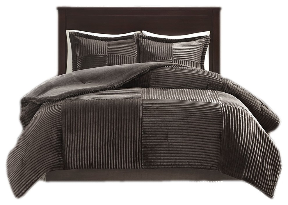 Parker Corduroy Plush Comforter Mini Set Grey King/Cal King