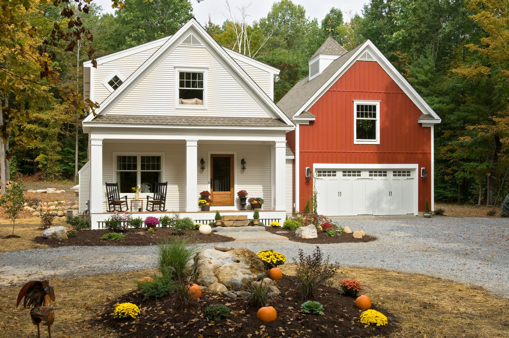 Country two-storey red exterior in New York.