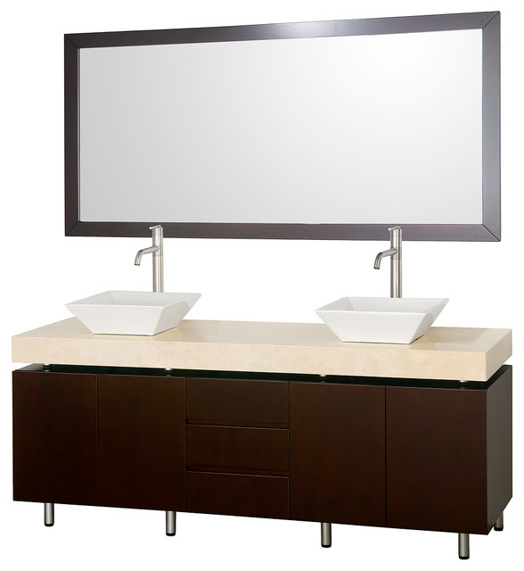 Double Vanity, Espresso, 72", Top: Ivory Marble, Sinks: Pyra White Porcelain