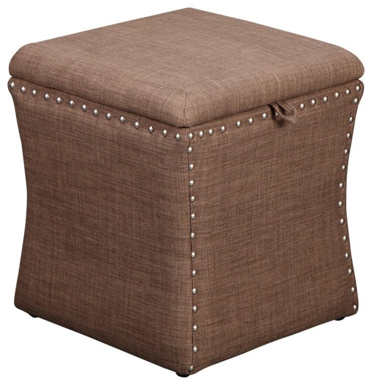 Fabric Lift Top Storage Wooden Ottoman With Nail Head Decorative Base, Brown Transitional