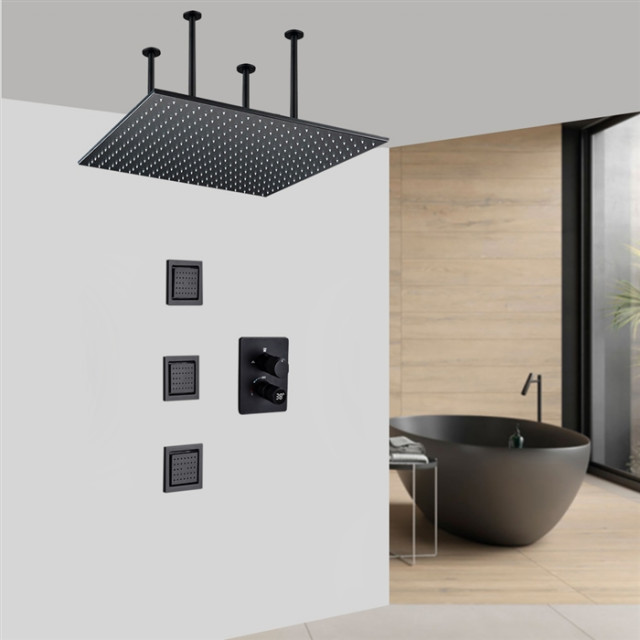 Fontana 20" LED Mist Rainfall Shower System & 3 Square Body Jets, Matte ...
