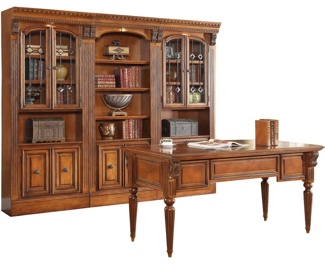 Parker House Huntington 4 Piece Library Wall With Writing Desk In Pecan Parker House Huntington 4 Piece Library Wall With Writing Desk In Pecan