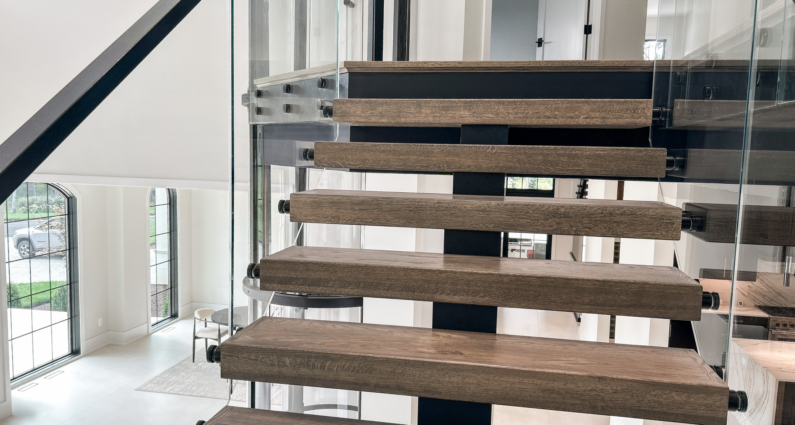 Project #159 | Modern Foyer Stair with Stand-off Glass Railing
