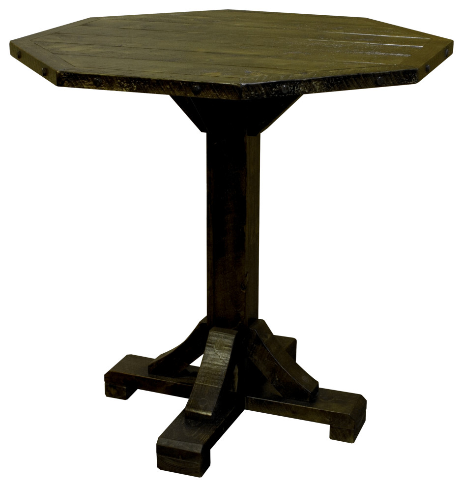 Rustic Barn Wood Style Timber Peg Octagon Pub Table, Weathered Slate, 42 Inch, Bar Height