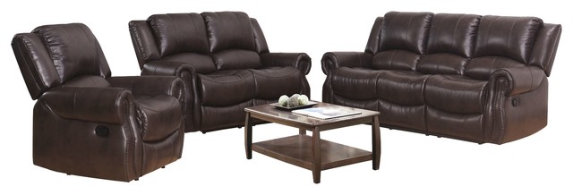 Abbyson Living Barthel Faux Leather 3 Piece Sofa Loveseat And Recliner Set