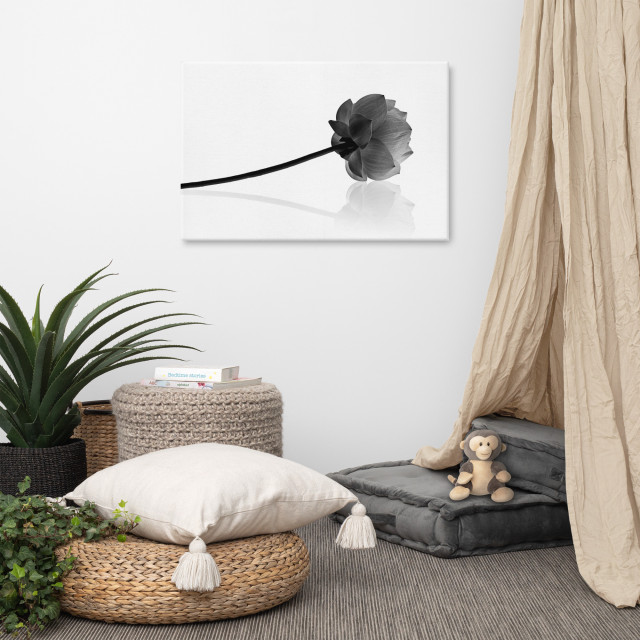 Black And White Flower Canvas Wall Art Resting Lotus Floral Photo, 24 ...