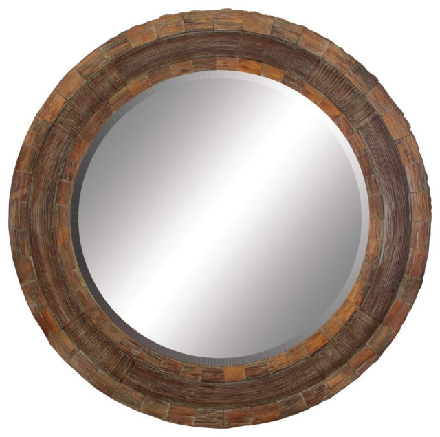 Zimlay Natural Brown Wood Round Wall Mirror 76142 Rustic Wall Mirrors by GwG Outlet Houzz