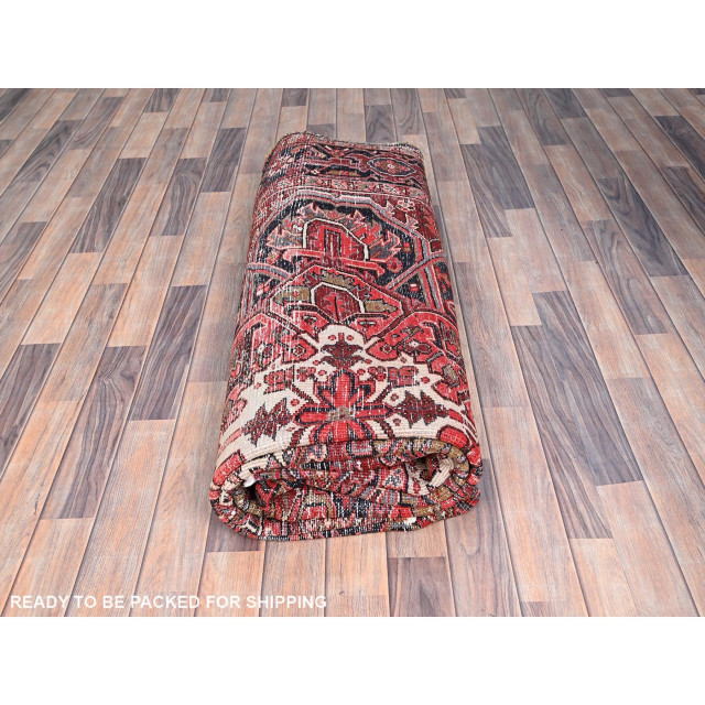 Rosewood Red Wool Hand Knotted Antique Zoroastrian Heris Rug 8' x 12'2 ...