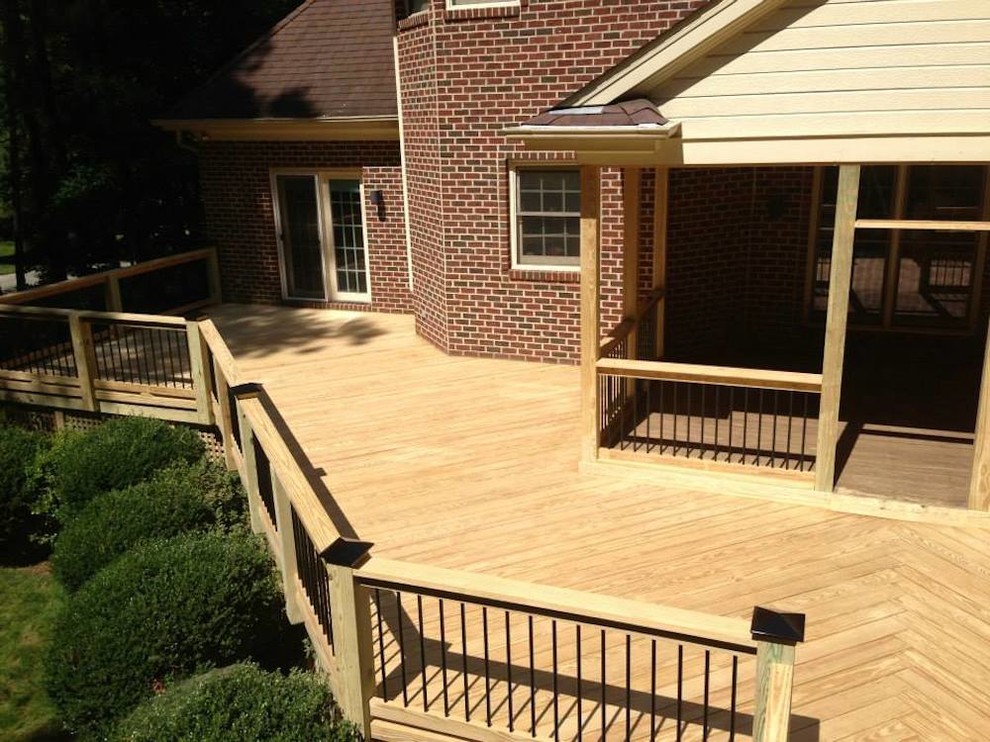 Deck - small transitional side yard balcony deck idea in Raleigh with no cover