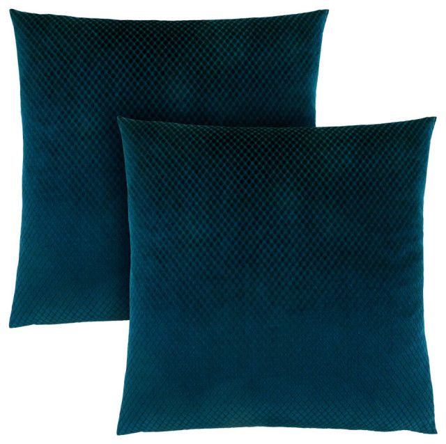 18 X 18 Pillow Steel Blue Diamond Velvet 2pcs Contemporary