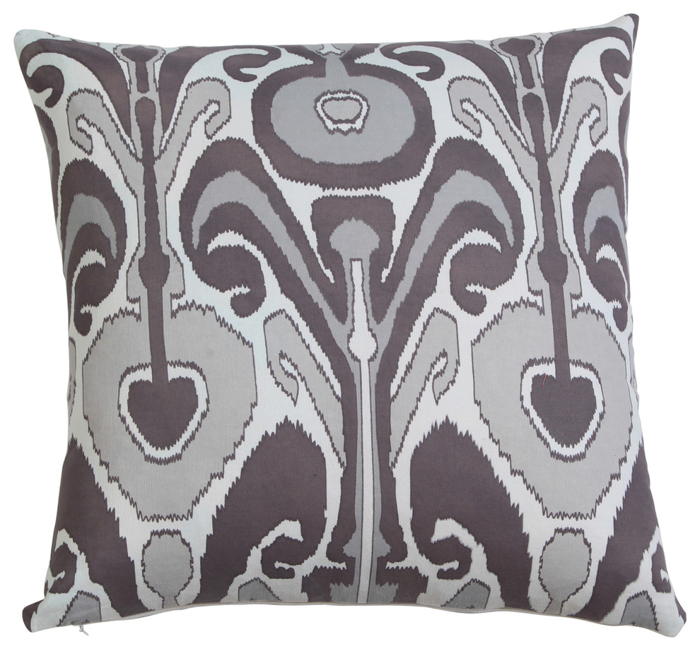 Kenmare Ikat Hand Print Pillow Cover 20" Gray