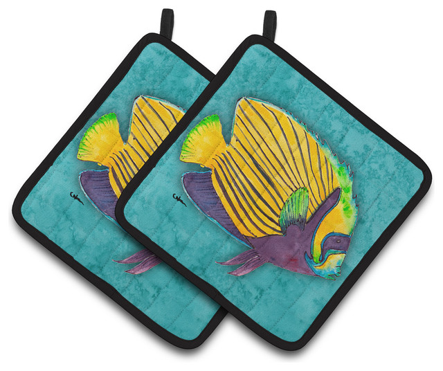 Tropical Fish Pot Holders, Set of 2 Beach Style Oven Mitts And Pot