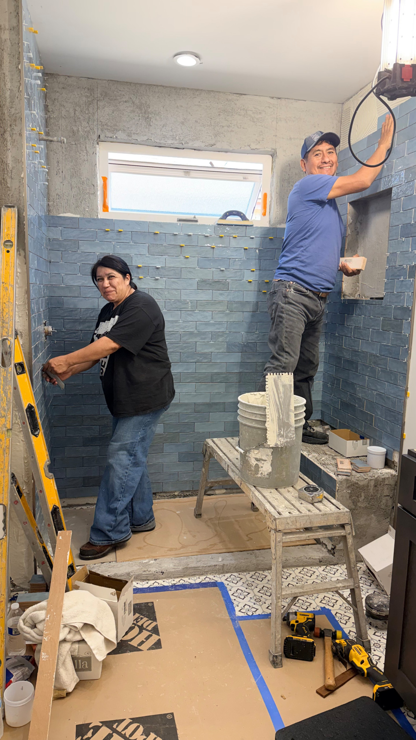 Working on the shower stall