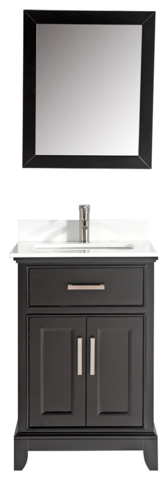 Bathroom Vanity Set With Engineered Marble Top, 24", Espresso, Led Sensor-Switch Mirror