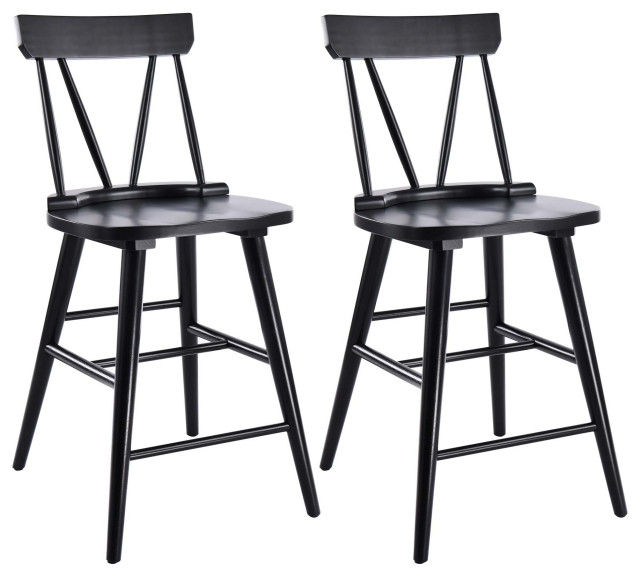 24" Windsor Wooden Counter Stools Set of 2 Midcentury Bar Stools And Counter Stools by