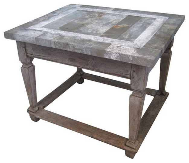 Antique Rustic Wooden Farm Table with Zinc Top