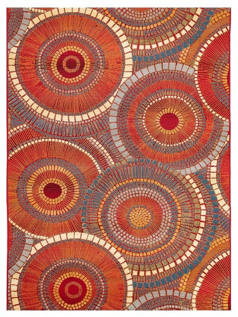 Marina Circles Indoor/Outdoor Rug, Saffron, 7'10"x9'10" modern-outdoor-teppiche