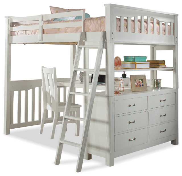 Hillsdale Highlands Wood Loft Bed With Desk and Chair Transitional