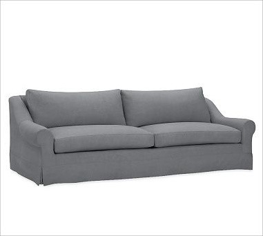 Windsor Slipcovered Grand Sofa, Down-Blend Wrap Box Cushions, Twill Metal Gray