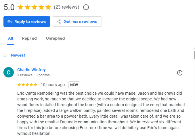 Read the Reviews for Eric Cantu Remodeling Company in North Dallas