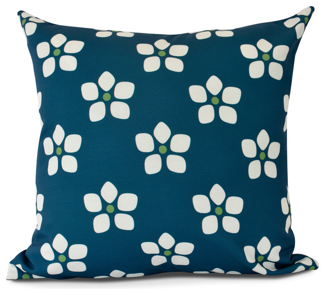 Floral Outdoor Pillow, Navy Blue - Contemporary - Outdoor Cushions And