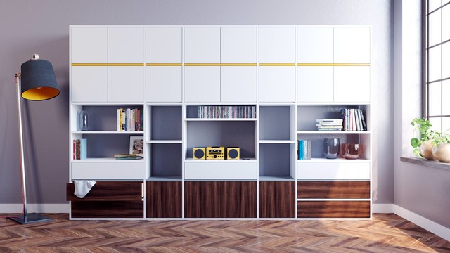 Stilvolle Schrankwand f&uuml;r das Wohnzimmer contemporain-salon
