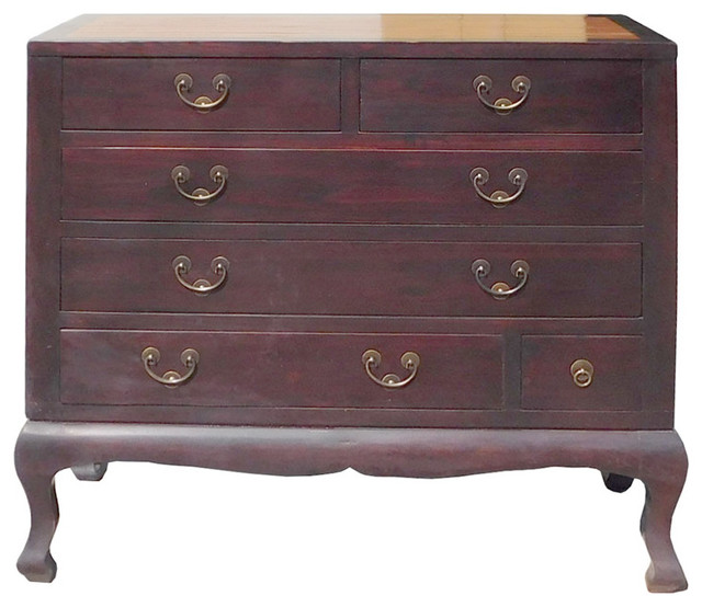 Chinese Brown Light Bamboo Top Dresser Drawer Cabinet Hcs1329 - Asian